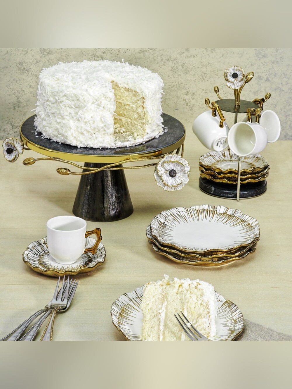 Michael Aram Anemone Demitasse Cup & Saucer Set with Stand.